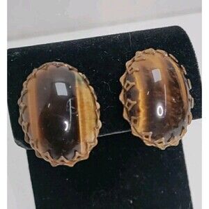 Miriam Haskell Tiger Eye Screw Back Earrings Vintage Circa 1955